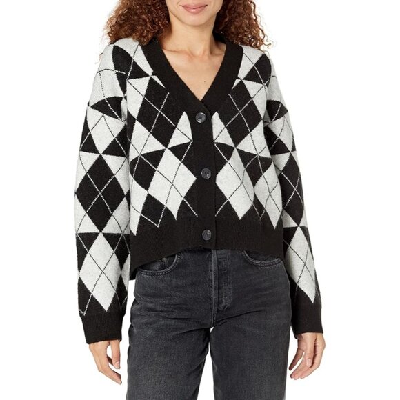 Velvet Graham & Spencer Argyle Navy Grandpa Crop Cardigan Sweater S RM10202 NWT - Picture 1 of 10